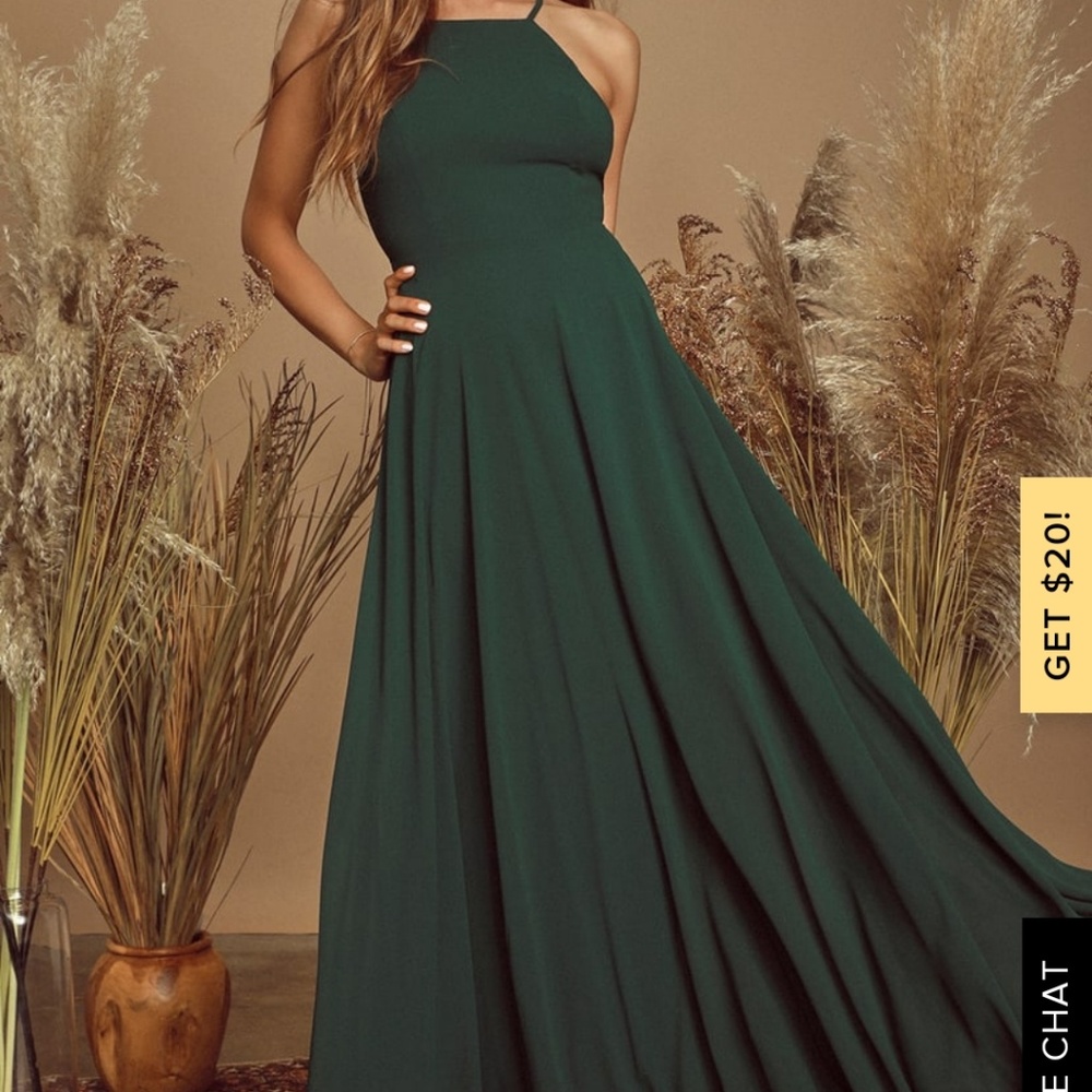 Lulu's floor length forest green dress bridesmaid